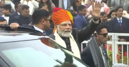 PM Modi waves at people on Kartavya Path after Republic Day parade concluded